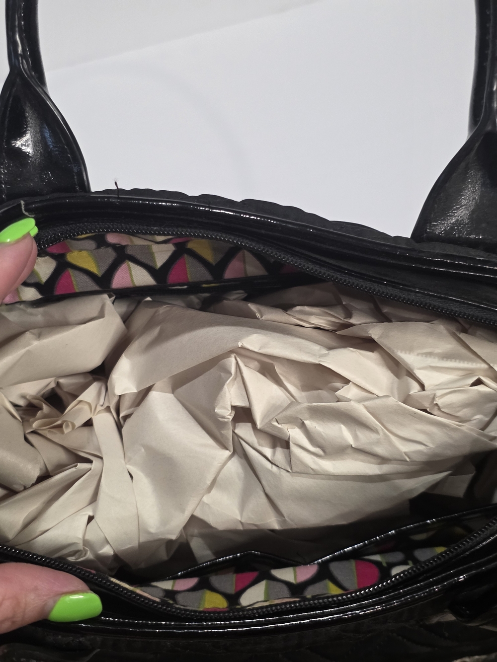 Vera Bradley Black Quilted Satchel with Patent Trim - Picture 5 of 11